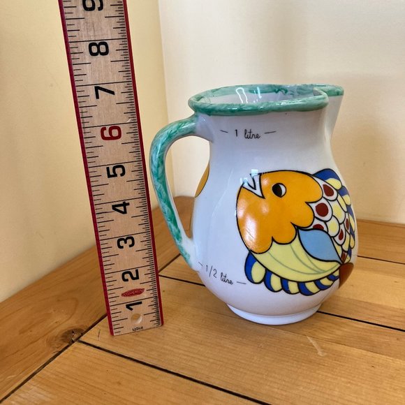 Fish Market Woman Italian Style Ceramic Water Pitcher 1 litre Vintage Spongeware - Picture 3 of 7